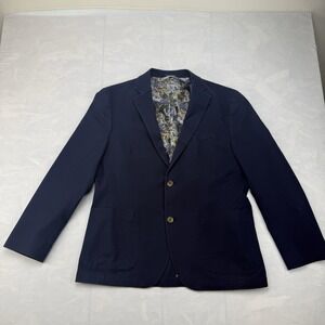 Flynt Spicoli Sport Coat Blazer Mens 44R 1/2 Lined Navy Blue Cotton Blend Jacket